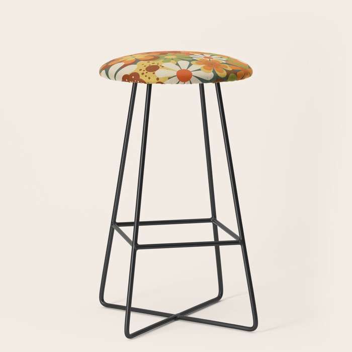 70's Retro Flowers Print Stool