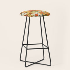 70's Retro Flowers Print Stool