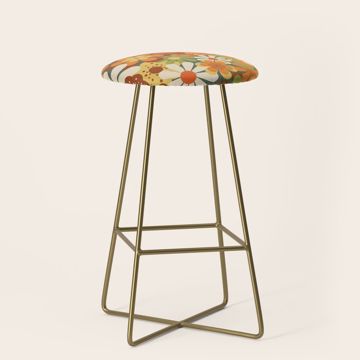 70's Retro Flowers Print Stool