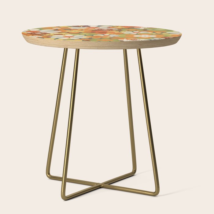 70's Retro Flowers Print Side Table