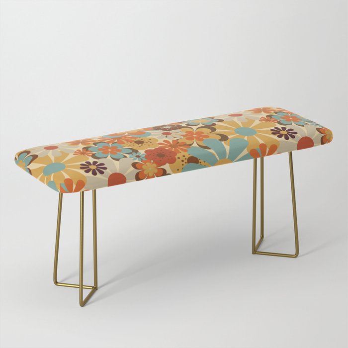 70's Retro Floral Patterned Prints Bench