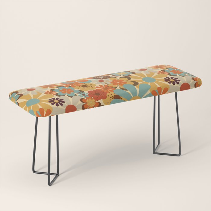 70's Retro Floral Patterned Prints Bench