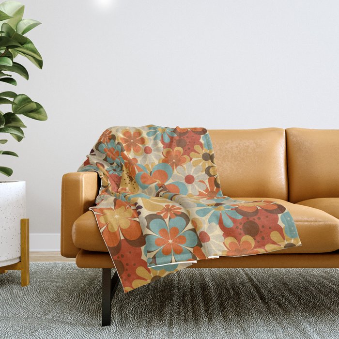 70's Retro Floral Patterned Prints Throw Blanket