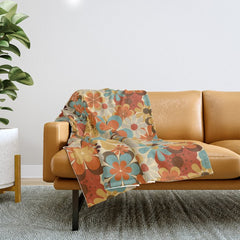 70's Retro Floral Patterned Prints Throw Blanket