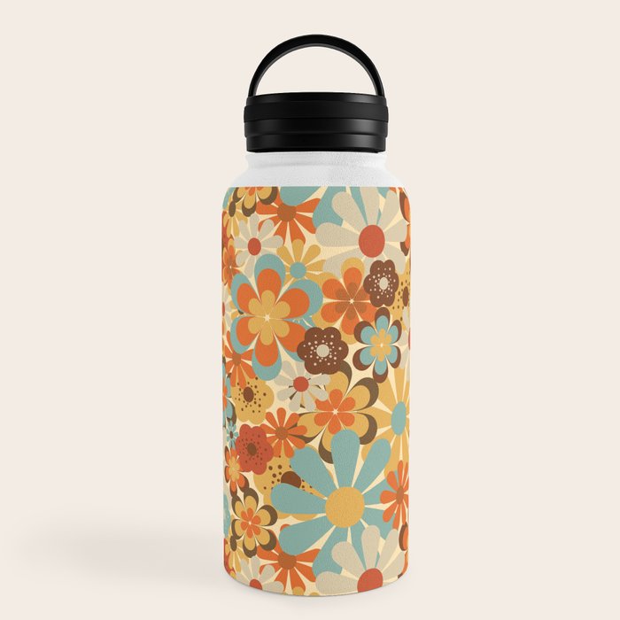 70's Retro Floral Patterned Prints Water Bottle