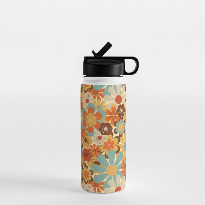 70's Retro Floral Patterned Prints Water Bottle