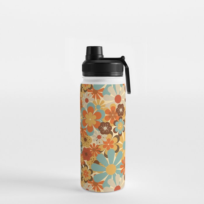 70's Retro Floral Patterned Prints Water Bottle
