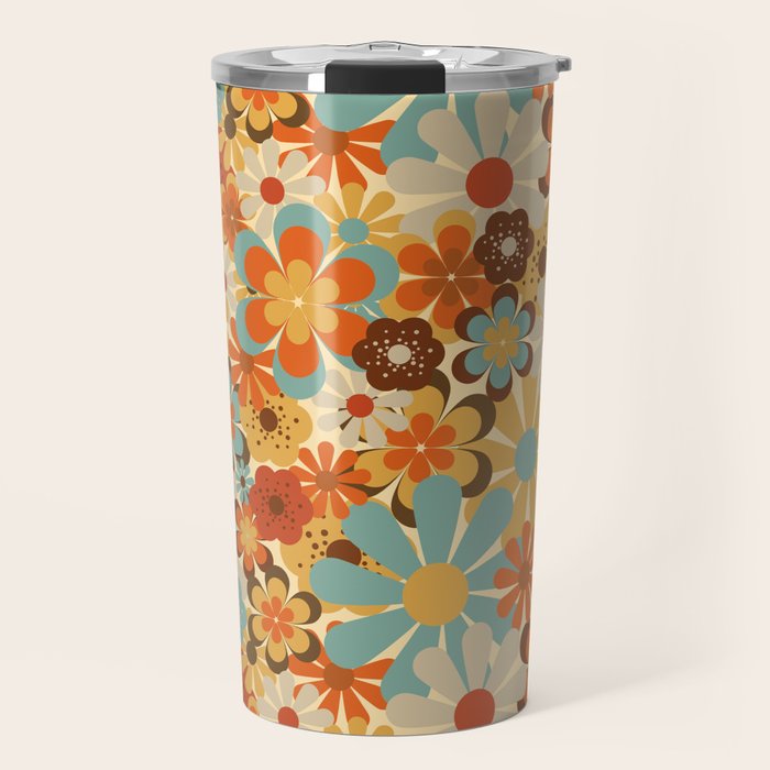 70's Retro Floral Patterned Prints Travel Mug