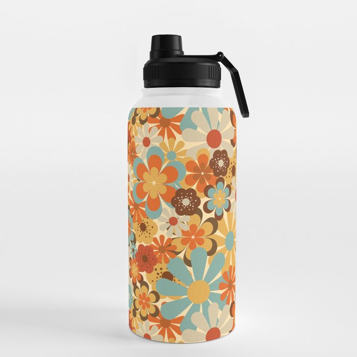 70's Retro Floral Patterned Prints Water Bottle