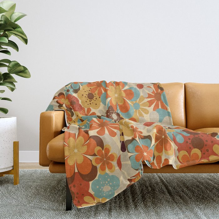 70's Retro Floral Patterned Prints Throw Blanket