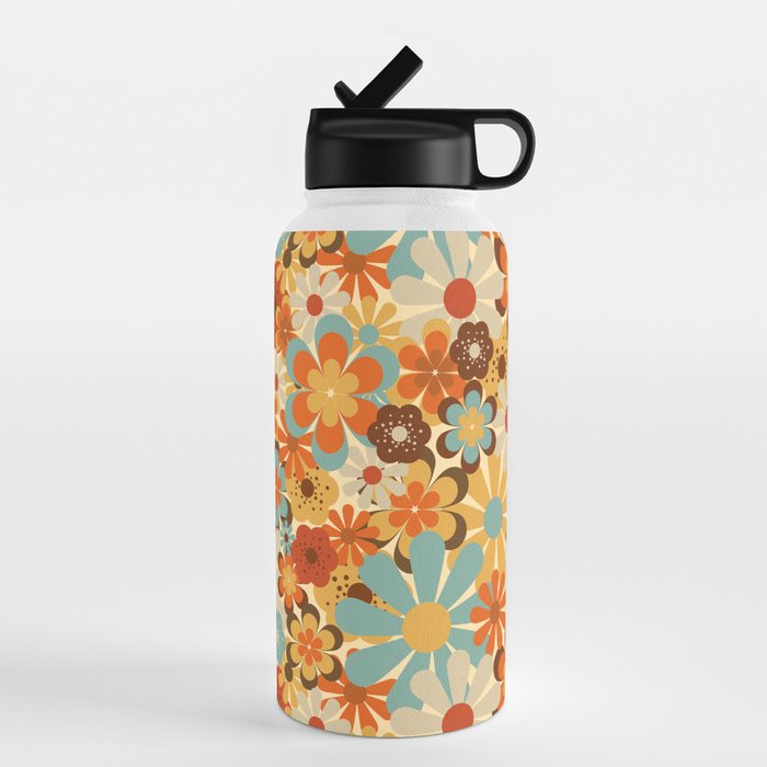 70's Retro Floral Patterned Prints Water Bottle