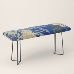 A Departure I - Mountain & Forest Nature Ukiyo Landscape in Blue, Green & Grey Bench