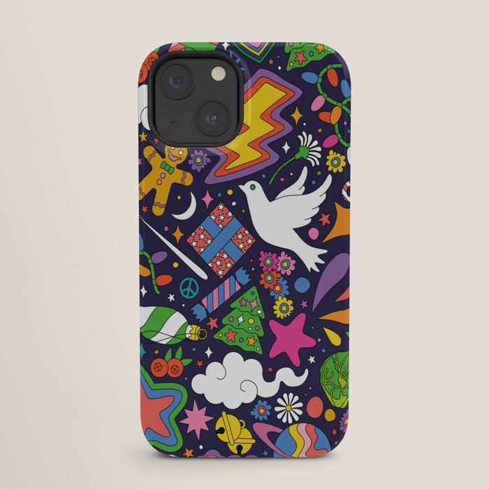 60s 70s psychedelic Modern Christmas Confetti Pattern iPhone Case