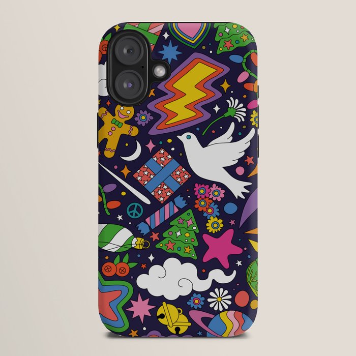60s 70s psychedelic Modern Christmas Confetti Pattern iPhone Case