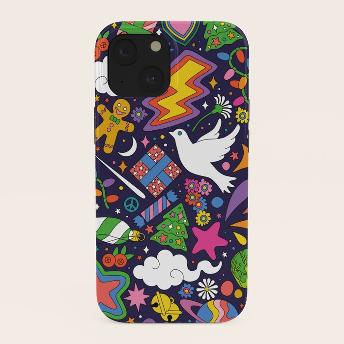 60s 70s psychedelic Modern Christmas Confetti Pattern iPhone Case