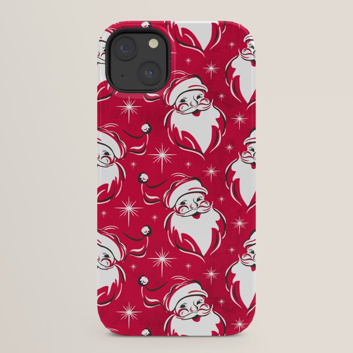 Tis The Season Retro Santa Red White Pattern iPhone Case