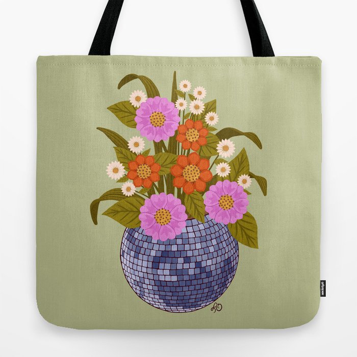 1970s Disco Ball Flower Pot  Tote Bag