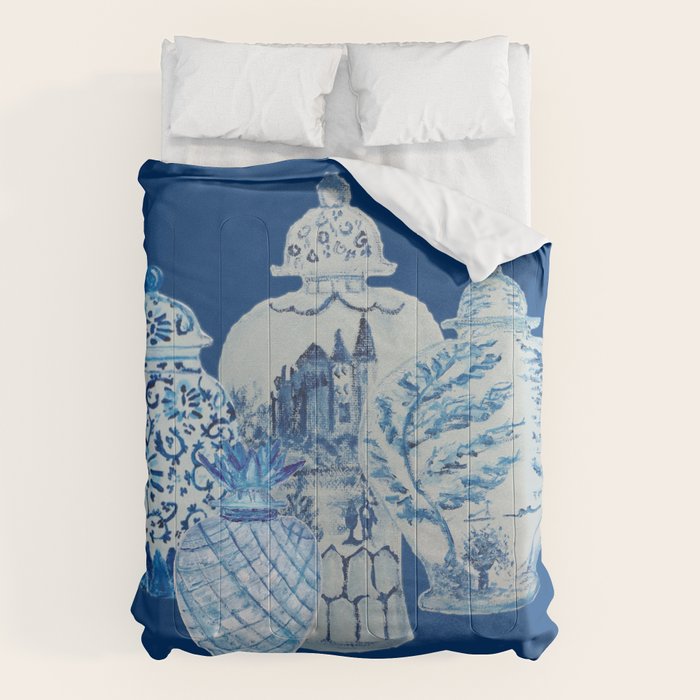 4 Four 4 Blue and White Ginger Jars  Comforter