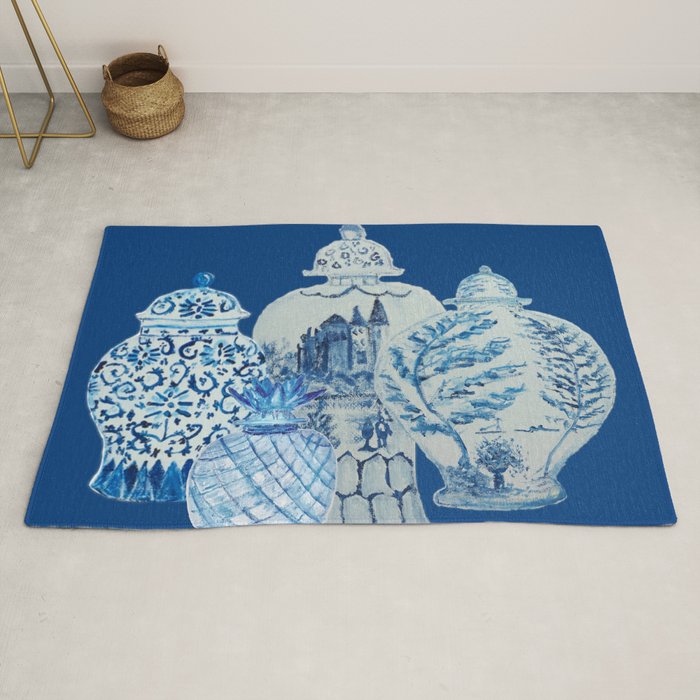 4 Four 4 Blue and White Ginger Jars  Rug