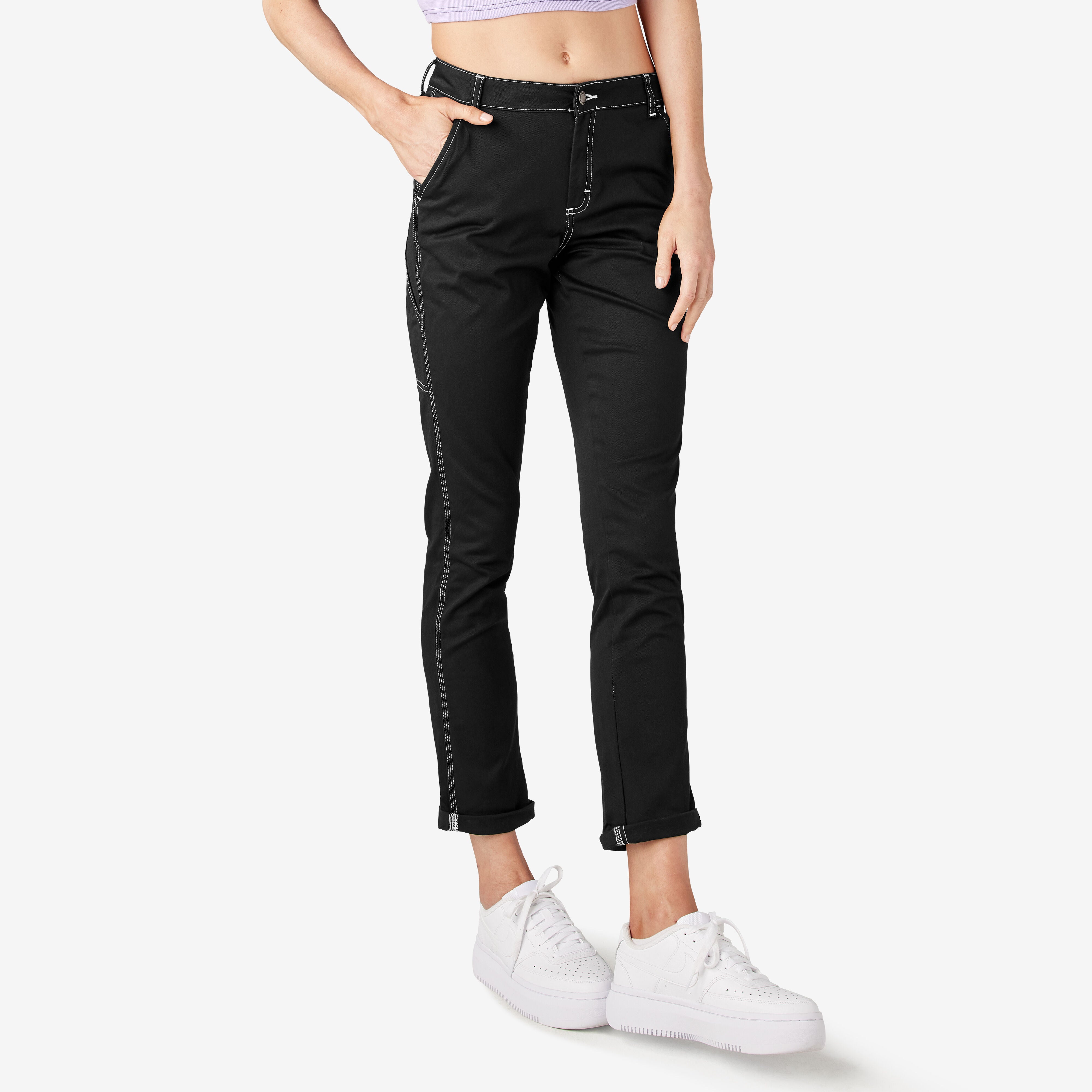 Women's Slim Straight Fit Roll Hem Carpenter Pants