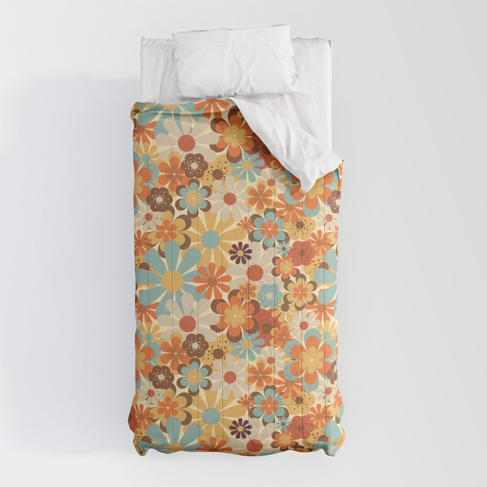 70's Retro Floral Patterned Prints Comforter