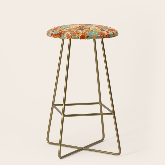 70's Retro Floral Patterned Prints Stool