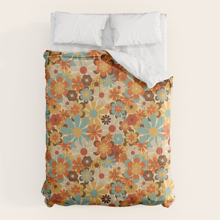 70's Retro Floral Patterned Prints Comforter