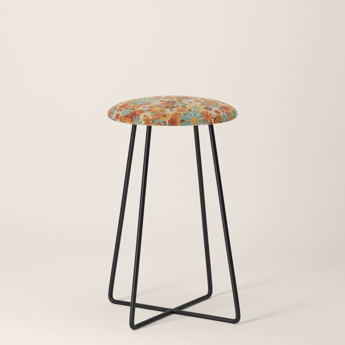 70's Retro Floral Patterned Prints Stool