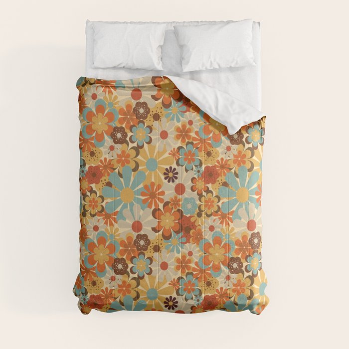 70's Retro Floral Patterned Prints Comforter