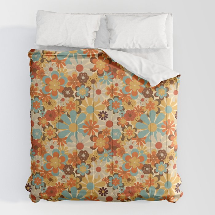 70's Retro Floral Patterned Prints Comforter