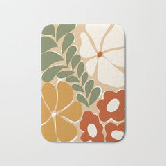 70s boho botanical flowers   Bath Mat
