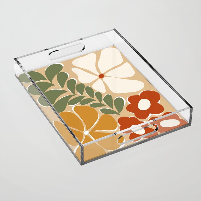70s boho botanical flowers   Acrylic Tray