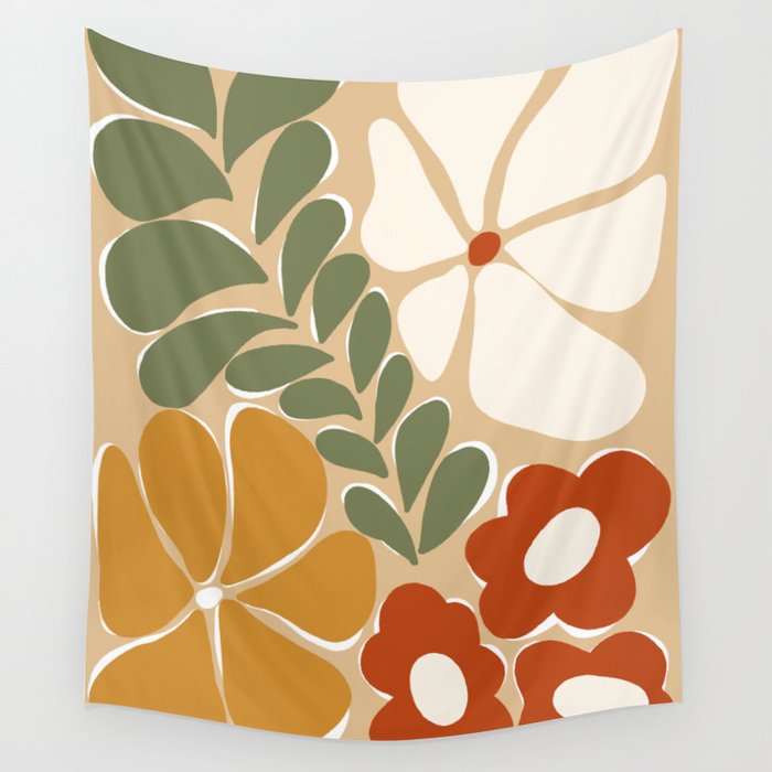 70s boho botanical flowers   Wall Tapestry