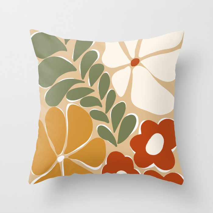70s boho botanical flowers   Throw Pillow