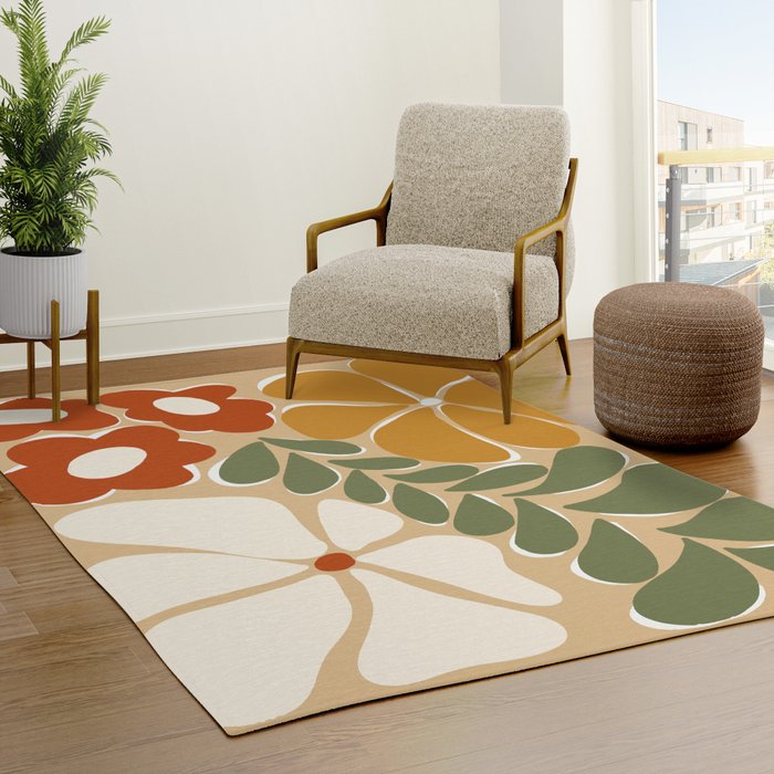 70s boho botanical flowers   Rug