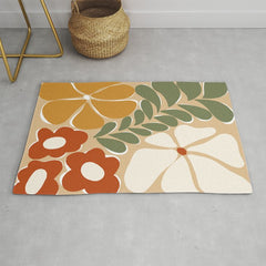 70s boho botanical flowers   Rug