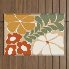 70s boho botanical flowers   Outdoor Rug