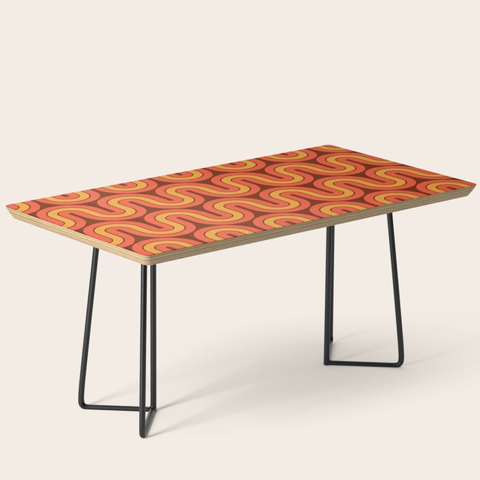 70s Retro Vintage Style Geometric Pattern Autumn Brown Orange and Yellow Coffee Table