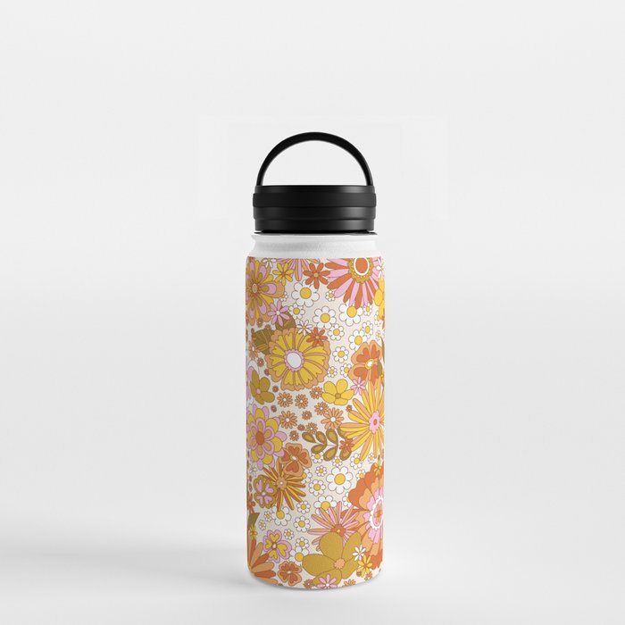 70s Floral Pattern Water Bottle