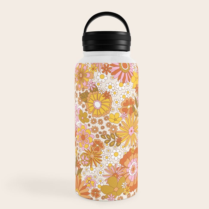 70s Floral Pattern Water Bottle