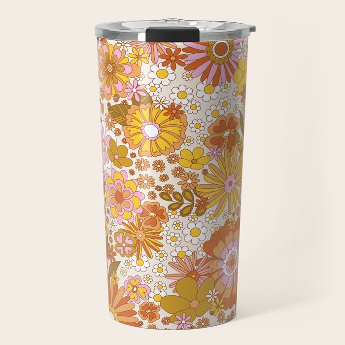 70s Floral Pattern Travel Mug
