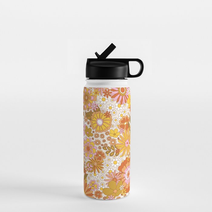 70s Floral Pattern Water Bottle