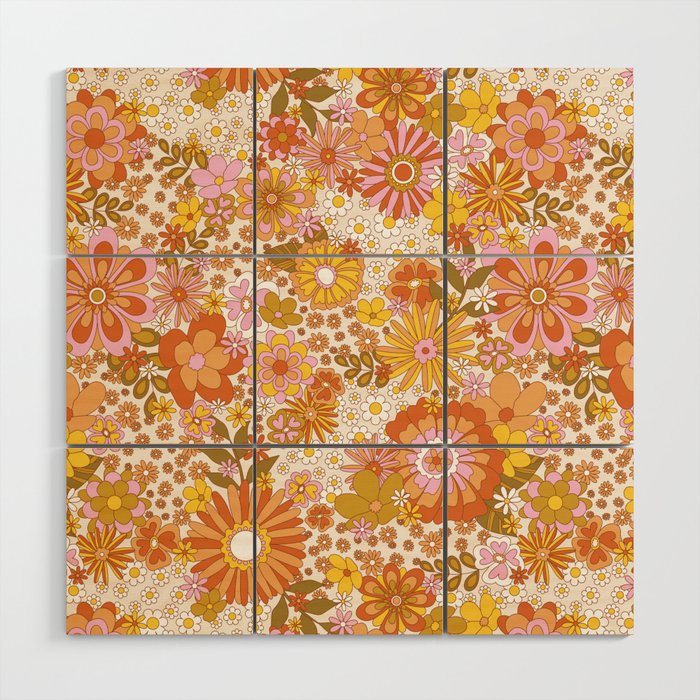 70s Floral Pattern Wood Wall Art