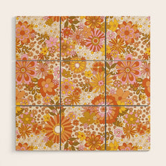 70s Floral Pattern Wood Wall Art