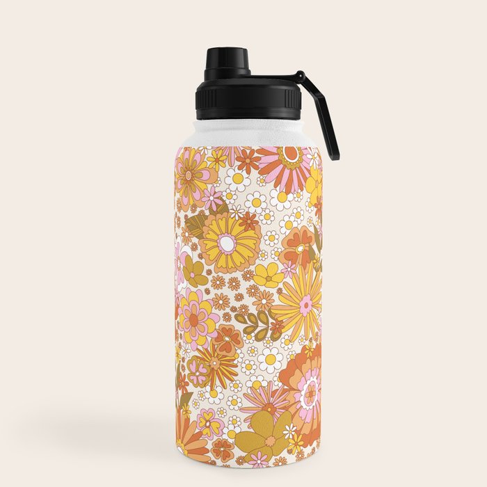 70s Floral Pattern Water Bottle