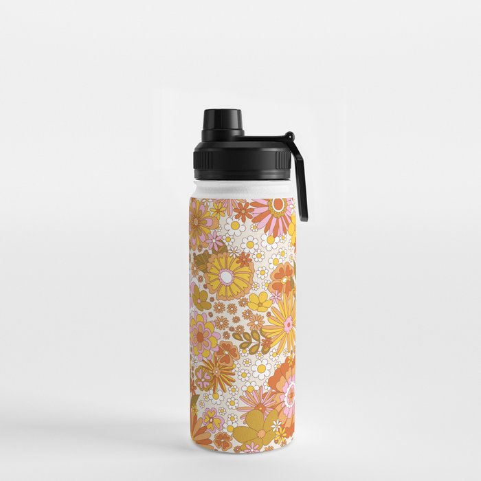 70s Floral Pattern Water Bottle