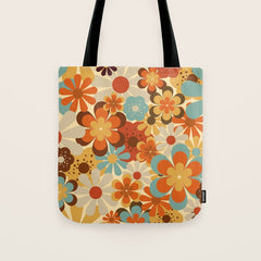 70's Retro Floral Patterned Prints Tote Bag