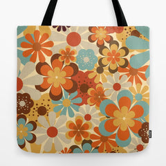 70's Retro Floral Patterned Prints Tote Bag