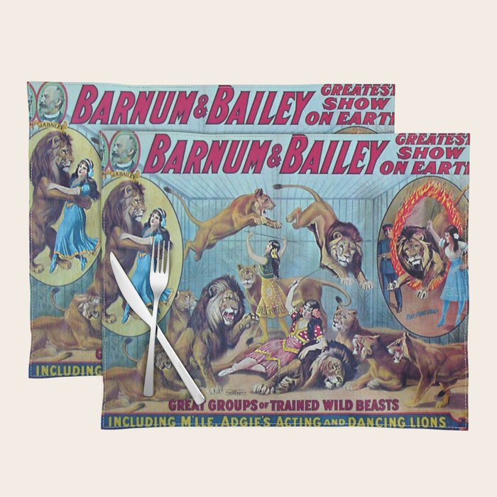 1910 Barnum & Bailey Circus Dancing Lions - M'lle Adgi's Acting Vintage Poster Placemat