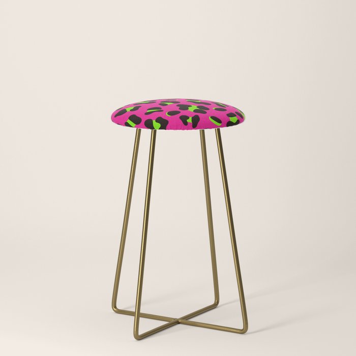 80s Neon Pink and Lime Green Leopard Stool